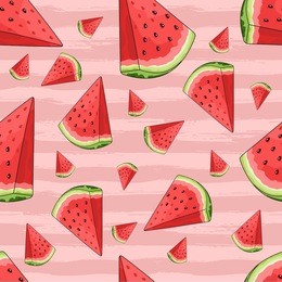 seamless pattern with watermelon and tropical leaves in the background. vector illustration.