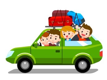 vector family traveling together, on vacations, holiday, trip, by  driving car, transportation