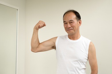 strong happy asian senior man.