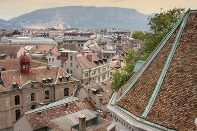 panoramic view of geneva, switzerland from cathedral saint pierre