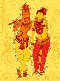 vector design of vintage statue of indian god radha and krishna sculpture in india art style