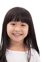 closeup portrait of asian little girl on white background