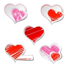 set of five hearts sticker