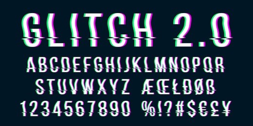 glitch distorted font letter set with broken pixel wave clutter effect. vector retro video game alphabet. old distorted tv matrix effect