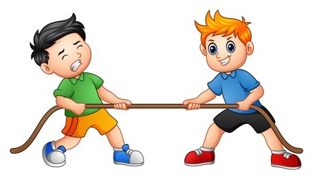 vector illustration of cute children playing tug of war