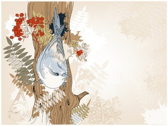 grunge background with a bird on a tree