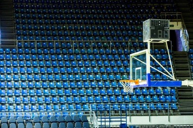 basketball hoop in a game hall. basketball court, a little noise