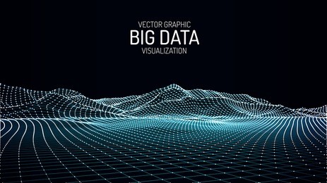 big data visualization. vector abstract 3d network background. visual data complex. intelligence artificial. wireframe landscape background