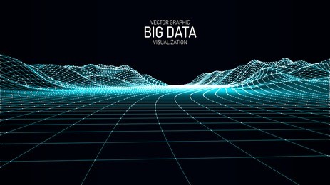 big data visualization. vector abstract 3d network background. visual data complex. intelligence artificial. wireframe landscape background