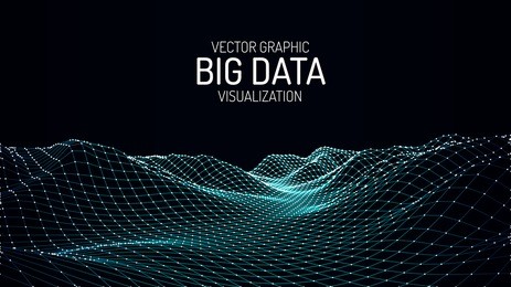big data visualization. vector abstract 3d network background. visual data complex. intelligence artificial. wireframe landscape background