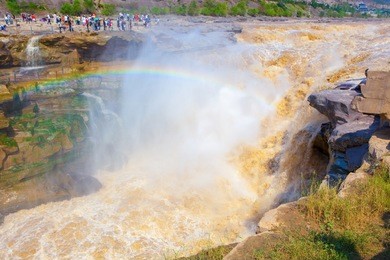 hukou waterfall-the biggest yellow waterfall in china. it located in the middle reaches of the yellow river. taken on the jixian county, shanxi, china. 