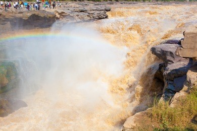 hukou waterfall-the biggest yellow waterfall in china. it located in the middle reaches of the yellow river. taken on the jixian county, shanxi, china. 