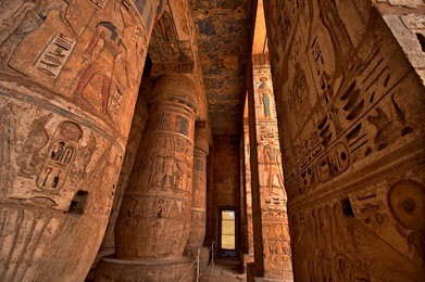 heiroglyphs at medinat habu. luxor, egypt