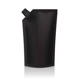 black blank plastic doypack stand up pouch with spout. flexible packaging mock up for food or drink for your design