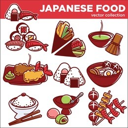japanese food dishes vector icons for japan traditional cuisine restaurant menu