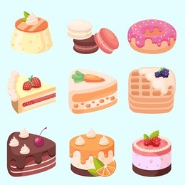 vector - set of delicious sweets and desserts cartoon icons eps10