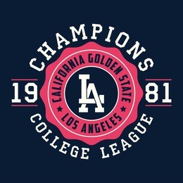 los angeles, california typography for design clothes. graphics for print product, t-shirt, vintage sport apparel. champions of college league. vector illustration.