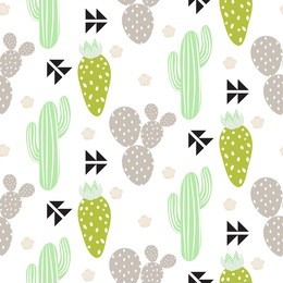 cactus plant vector seamless pattern. abstract hipster desert nature fabric print. green mint cacti on white for wallpaper and textile apparel.