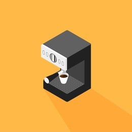 coffee machine making a cup of coffee isometric flat design, vector illustration