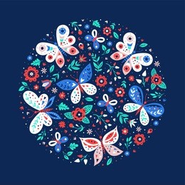 colorful vector illustration with butterflies and flowers. template for greeting card, invitation, emblem, t-shirt print.