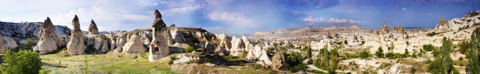 panorama of the uchisar valley and the city of goreme. cave towns. cappadocia, turkey.