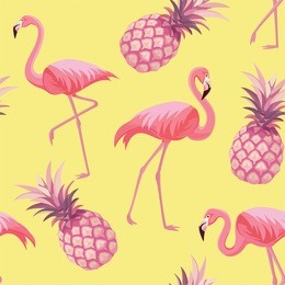 pattern with flamingos and pineapples. vector seamless texture.