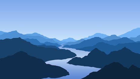 vector wallpaper with a landscape, mountains and river