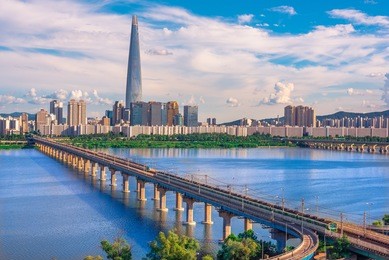 seoul subway and seoul city skyline at han river seoul, south korea