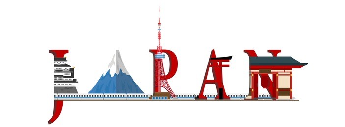 travel infographic.japan infographic, japan lettering and famous landmarks ,discover japan concept.