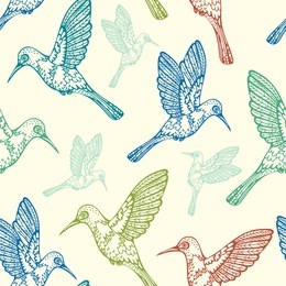 vector seamless pattern - colored hummingbirds on a yellow background. 