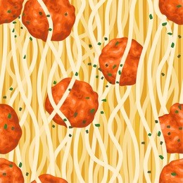 seamless spaghetti meatballs pattern.