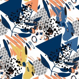 vector seamless pattern with abstract hand drawn elements. memphis style. pastel colors.