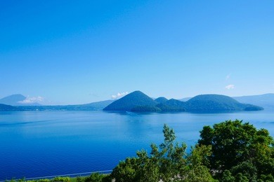 toya lake at sairo observation deck view point in sunny day , hokkaido , japan
