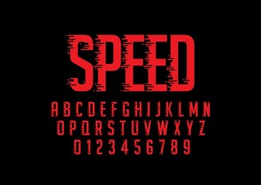 vector of stylized speedy font and alphabet