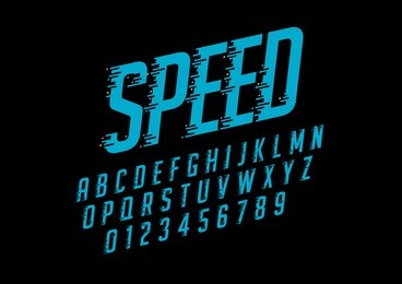 vector of stylized speedy font and alphabet