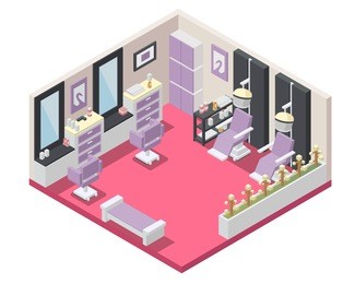 modern isometric female beauty salon interior design illustration