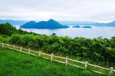 toya lake at sairo observation deck view point in cloudy day , hokkaido , japan
