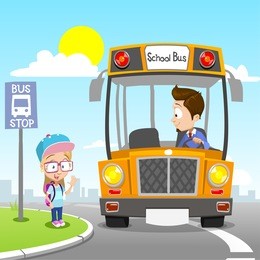 vector illustration of little girl waiting for school bus