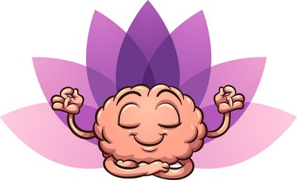 meditating cartoon brain in lotus flower position. vector clip art illustration with simple gradients. brain and flower on separate layers. 