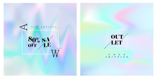 holographic neon background with sale and discount texts banners template, for shopping website, social media event.