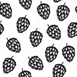hop vector seamless pattern.black  drawn artistic beer hopes on white background. engraved style vintage wallpaper