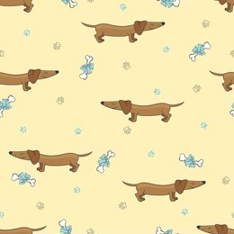 cute cartoon dachshund dog seamless pattern. vector background.