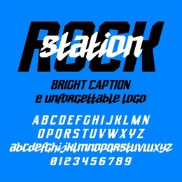 cool italic typeface rock station with sans serif uppercase letters and script small case. good for bright captions and unforgettable logos.