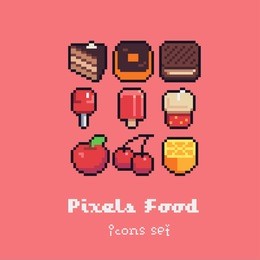 food icons, pixel art style vector illustration sprites. 16x16 pixels resolution with outline