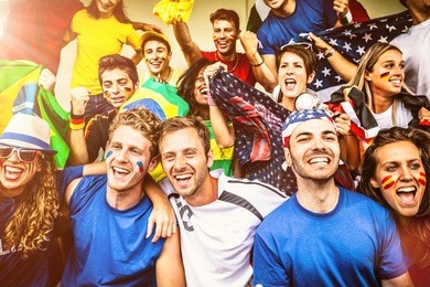 multiple nations' fans at soccer stadium