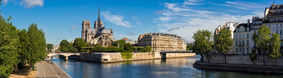 morning panoramic view of notre dame de paris cathedral and banks of the seine river. ile de la cite, ile saint-louis, paris, france