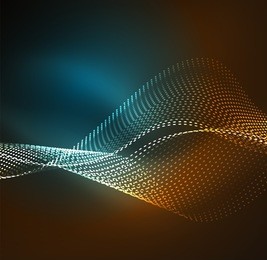  wave particles background - 3d illuminated digital wave of glowing particles. futuristic and technology illustration, hud modern element