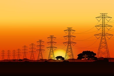 electric post and sunrise landscape graphic vector