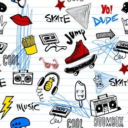 stylish graphic seamless background in youth style of hipsters or emo teens doodles