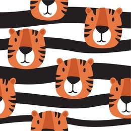 muzzle of tigers hand drawn backdrop. colorful seamless pattern with muzzles of animals. decorative cute wallpaper, good for printing. overlapping background vector. design illustration